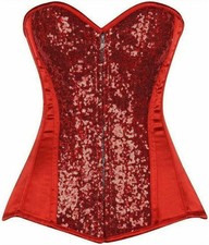Daisy Corset Top Drawer Red Sequin Steel Boned Zip Bustier Devil Cosplay Holiday