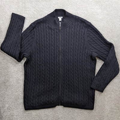 LL Bean Herren 3X Schwarz Zopfmuster Pullover Full Zip Baumwolle Cardigan Sweater