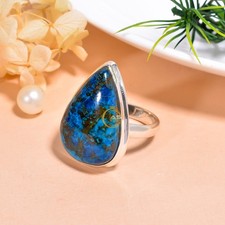 Natural Azurite Ring Blue Stone 925 Sterling Silver Statement Boho Rings Jewelry