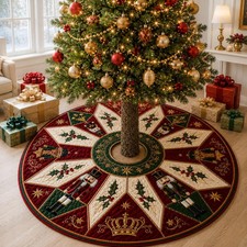 Nutcracker Quilted Christmas Tree Skirt, Festive Holiday Decor, Farmhouse Style