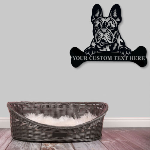 Insegna in metallo nome bulldog francese personalizzato. Decorazione da parete proprietario cane personalizzabile - Foto 4 di 6