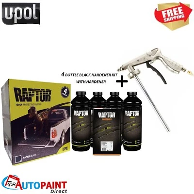 UPOL RAPTOR BLACK BED LINER TOUGH 4 BOTTLE KIT SCHUTZ SPRAY GUN