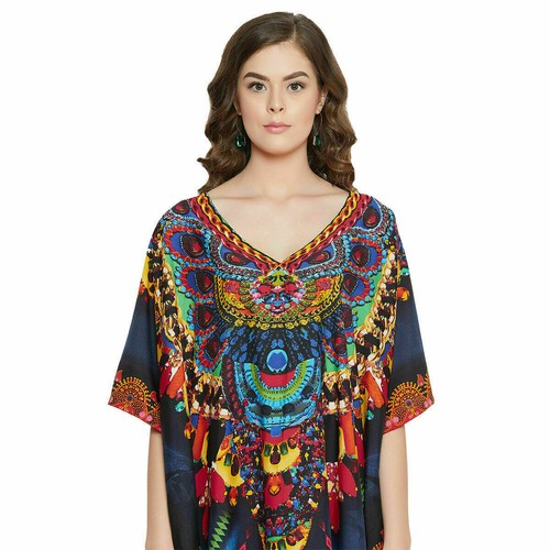 Women Plus Size Loose Kaftan Tunic Dress Hippy Kimono Sleeve Caftan Tunic Tops - Picture 153 of 809