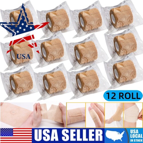 12 Rolls Cohesive Elastic Bandage Self Adhesive Wrist Ankle Gauze Tape Vet Wrap