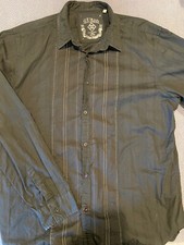 GUESS mens button down shirt MMVII Black L/S XXL Stripe detail front VINTAGE