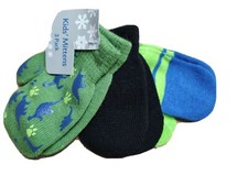 Kids' Winter Warm Gloves 3pk Blue Green Dinosaur Stripes