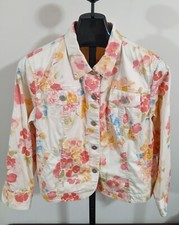 Coldwater Creek Floral PXL Jacket Pastels Watercolor Cotton Pink Blue Yellow
