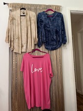Lot Of 3 Size Large Jacket & Tops Beige Blue Pink Love