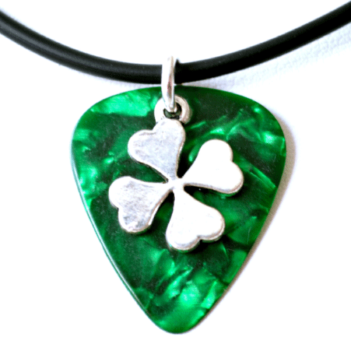 Lucky Clover & Harp Symbol Charm Guitar Pick Necklace--Various Colors, Design - Picture 7 of 7