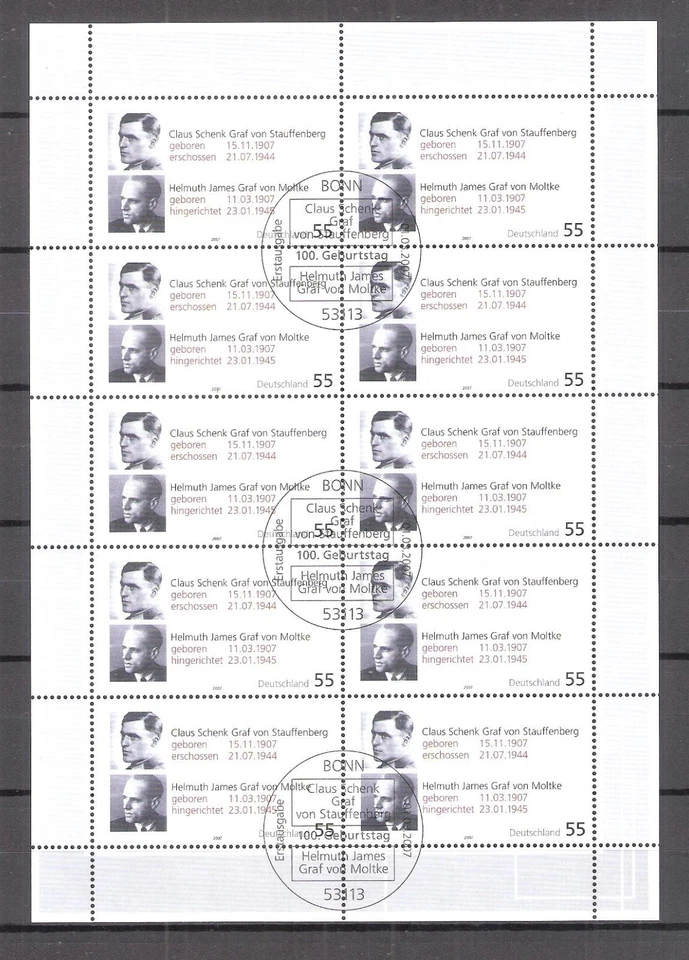 BRD 2590 2007 Bogen gestempelt Graf von Stauffenberg und von Moltke - Bild 1 von 1