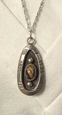 Vintage Indianer Tiger s Eye Shadowbox 925 Sterling Silber Halskette 24 Zoll