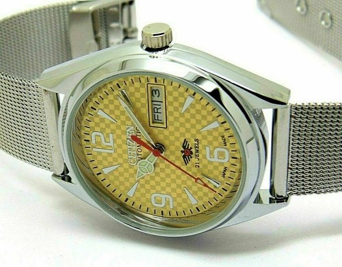 Citizen Automatico Uomo Acciaio Quadrante Giallo Datario 8200 Vintage  Giappone | eBay