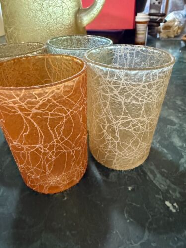 VTG MCM Glass Spaghetti String Bar Set Pitcher 6 Tall Glasses 4 Tumblers - Picture 12 of 16