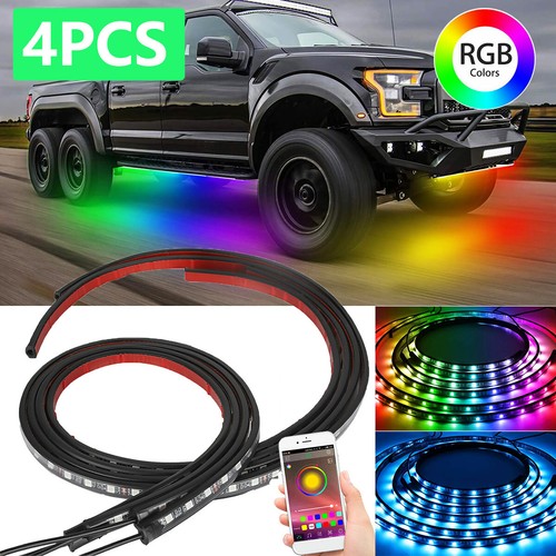 4PCS RGB LED Under Car Tube Strip Underglow Underbody Neon Light Kit