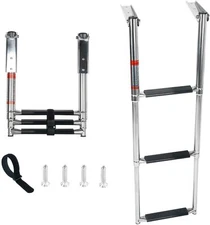 Marine 3 Step Boat Ladder  Stainless Steel Telescoping Ladder 600 Pound Capacity