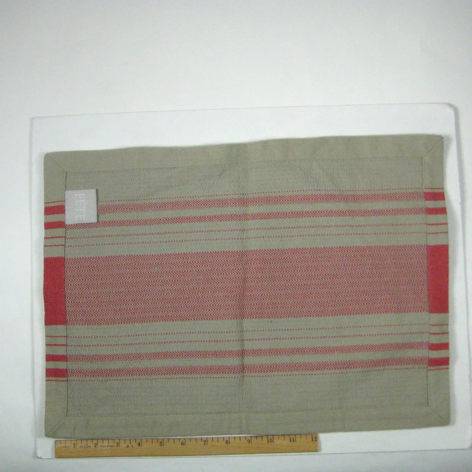 Set of 4 Fete Placemats Farmhouse Red Striped 100% Cotton Table Decor - Image 4 of 4