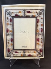 Pier 1 Imports Metal and Beaded Picture Frame 6.5" x 8.5 Fits 3.5" x 5" Photo