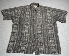 Cooke Street XL Hawaiian Shirt Black Beige Tribal Reverse Print Button Up