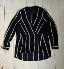 rag & bone Debbie Silk Navy Striped V-Neck Shirt Blouse Small