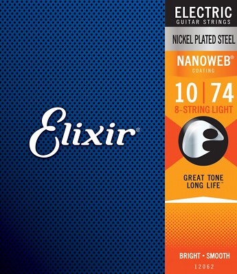 Elixir 12062 Nanoweb Light 10-74 8-saitige Saiten für E-Gitarre 1-3 Packungen