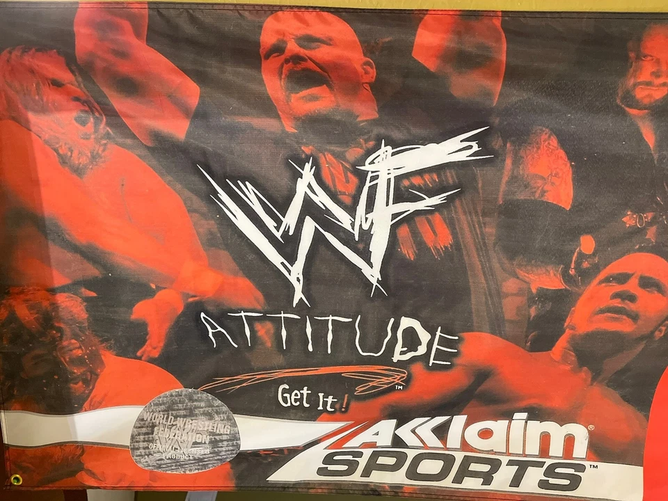 Póster Bandera WWF Attitude Get It Nintendo N64 5 pies 1999 64 WWE Stone Cold Foto 2 de 3
