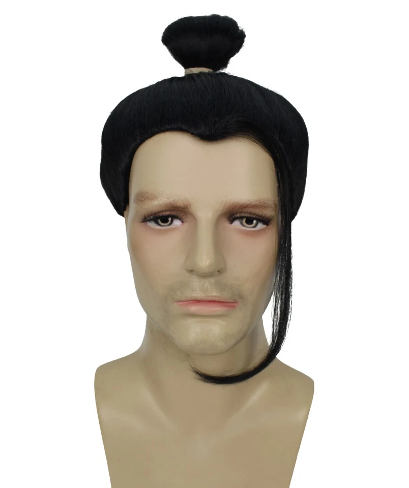 Peruca masculina adulta impressionante preta anime vilão com um coque I sintético I HM-1627 - Imagem 2 de 4