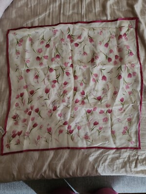 100% Silk Ann Taylor Spring Tulip Easter Scarf Japan