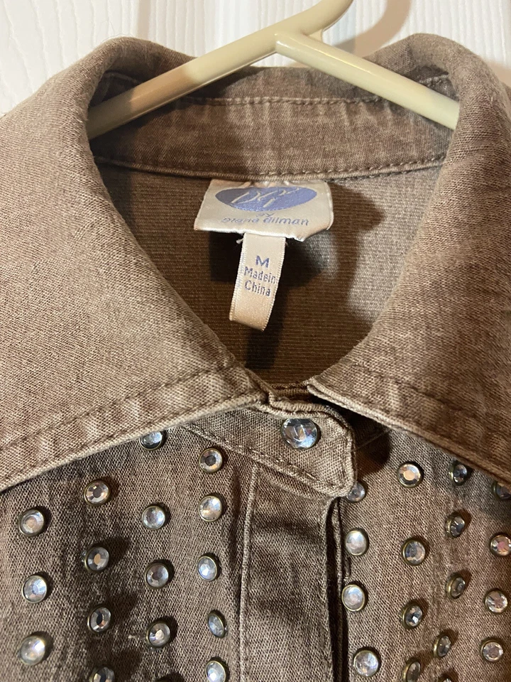 Jacket Blazer Denim DG2 Diane Gilman Brown Copper Studs Designer Jacket Med - Image 3 of 4