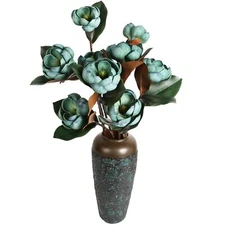 Silk Magnolia Flowers Dark Teal Artificial Flower 3PCS 9 Heads Realistic Faux...