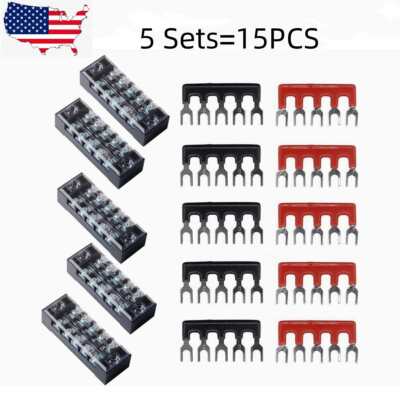 5 Sets 15A Dual Row 5 Position Screw Terminal Electric Barrier Strip Block 600V