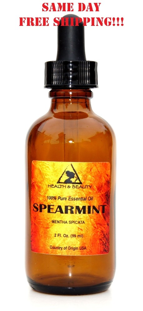 SPEARMINT ESSENTIAL OIL by H&B Oils Center AROMATHERAPY GLASS DROPPER 2 OZ 59 ml