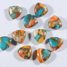  WHOLESALE SPINY OYSTER COPPER TURQUOISE CABOCHON TRILLION SHAPE LOOSE GEMSTONE