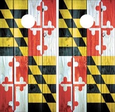 Maryland Flag Vintage Distressed Wood Cornhole Board Decal Wrap Wraps