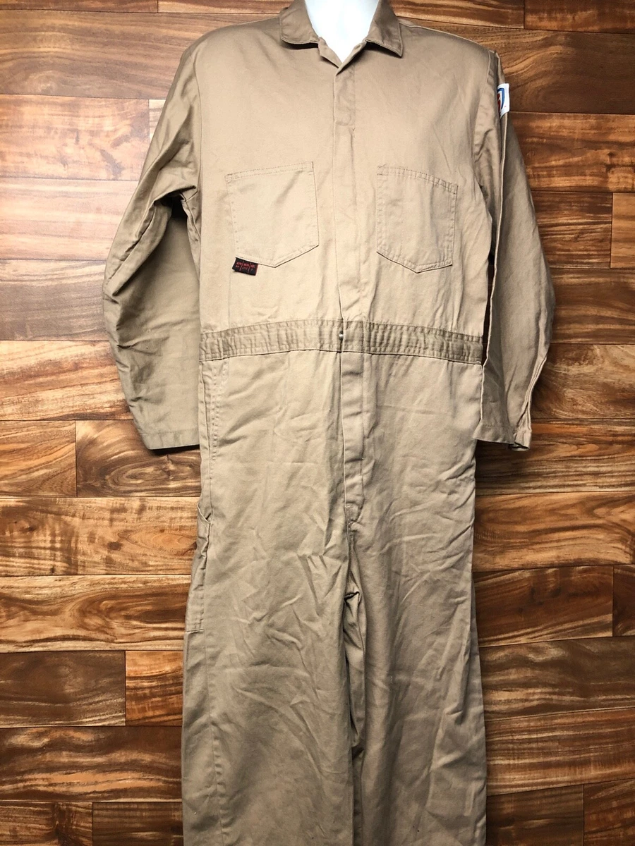 Men s FRC Flame Resistant Tan Work Coverall Size M R eBay