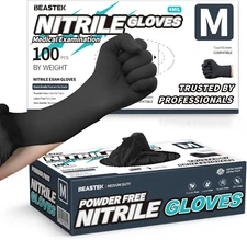 Black Nitrile Exam Gloves, 4.0 Mil, 100 Pcs Disposable Gloves Powder-Free Latex-