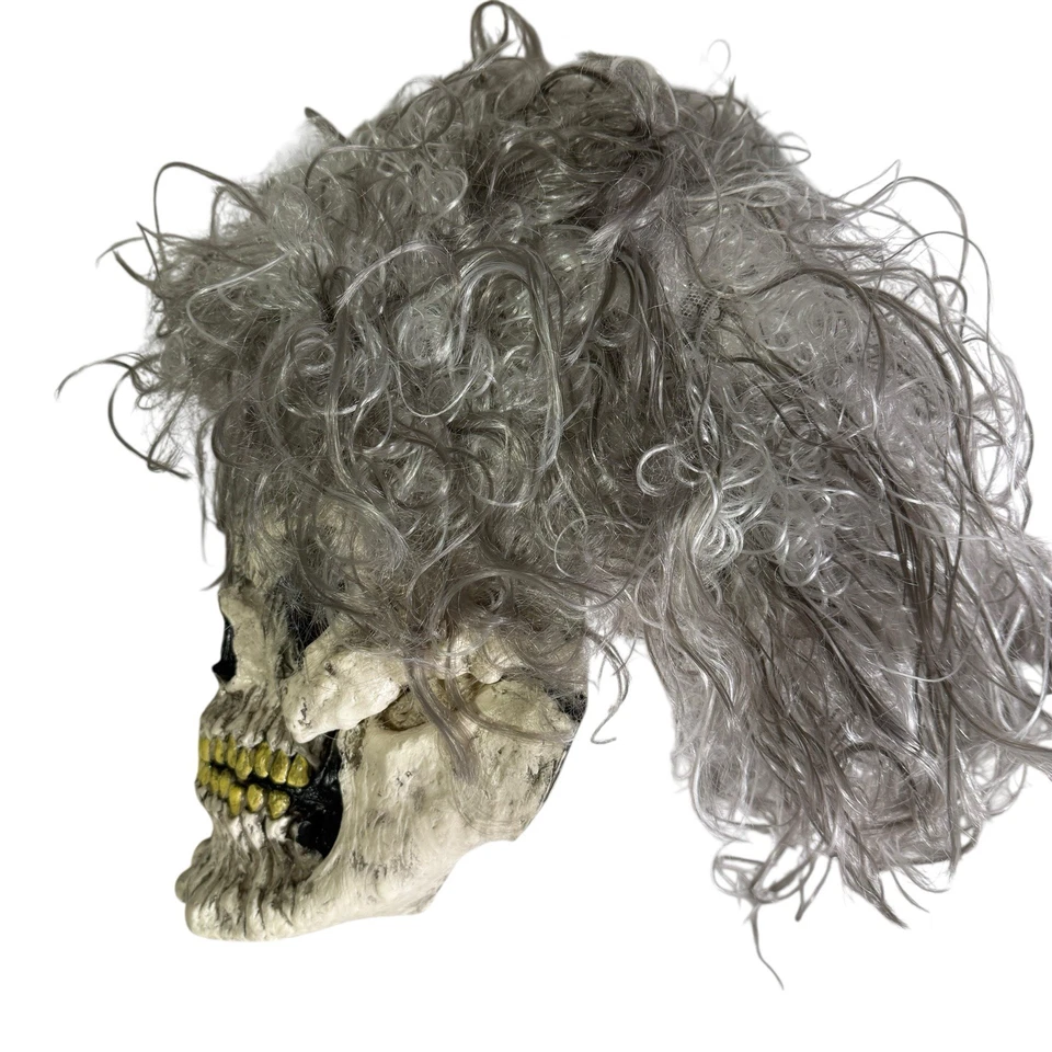 Skeleton Skull Mask Halloween Costume Full Face Latex Gray Hair Ghoul - Image 4 of 4