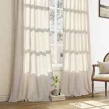 Natural Pinch Pleated Linen Curtains 84 Inch Length 2 Panels for Living Room Bed