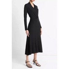 NWOT Vince Black Long Sleeve Wrap Front Midi Dress Size M