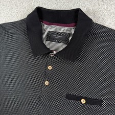 Ted Baker Polo Shirt Mens 6 Black White Micro Pattern Short Sleeve Pocket