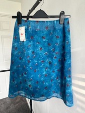 Blue Knee Length Y2K Skirt with Flowers Print 2 layers UK4