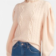NWT Express Cable Knit Puff Sleeve Cream Sweater Size Small Clean girl 1081