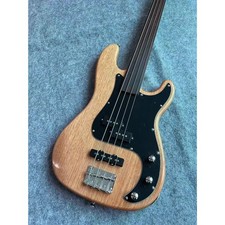 Fretless 4 String Bass Guitar Natural Wood Split Coil Pickup Black Pickguard