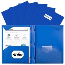 6-Pack Blue Plastic Folders with Pockets, Sturdy 3 Prong Folders with Labels ...