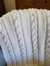 Hand Knit Off- White Throw 56 X 32 Cable Knit
