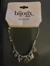 Bijoux Bar Delicates Tree Of Life Dangle Heart Charm Silver Tone Bracelet NIP