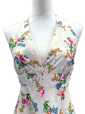 Vintage Handmade Floral Fabric Empire Waist Halter Maxi Dress Retro Boho Hippie