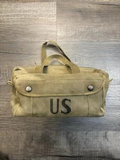 VTG US Army Canvas Tool Bag OD Green Pockets Pouch C131