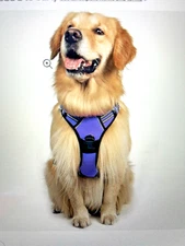 Dog Harness Rabbitgoo Purple, 2 Leash Clips No-Pull Reflective Vest for Med Dogs