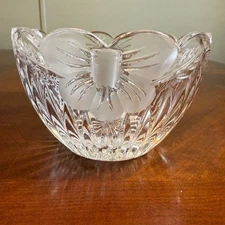 German Lead Crystal Bowl Hand Cut 24% Frosted Floral Design Vintage
