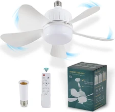 18" Socket Fan Light with Remote, Dimmable LED Ceiling Fans with Lights, Screw i